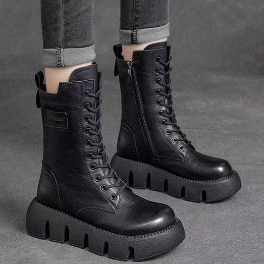 Lara – Kniehoge Slip-on Laarzen Van Licht Synthetisch Leer