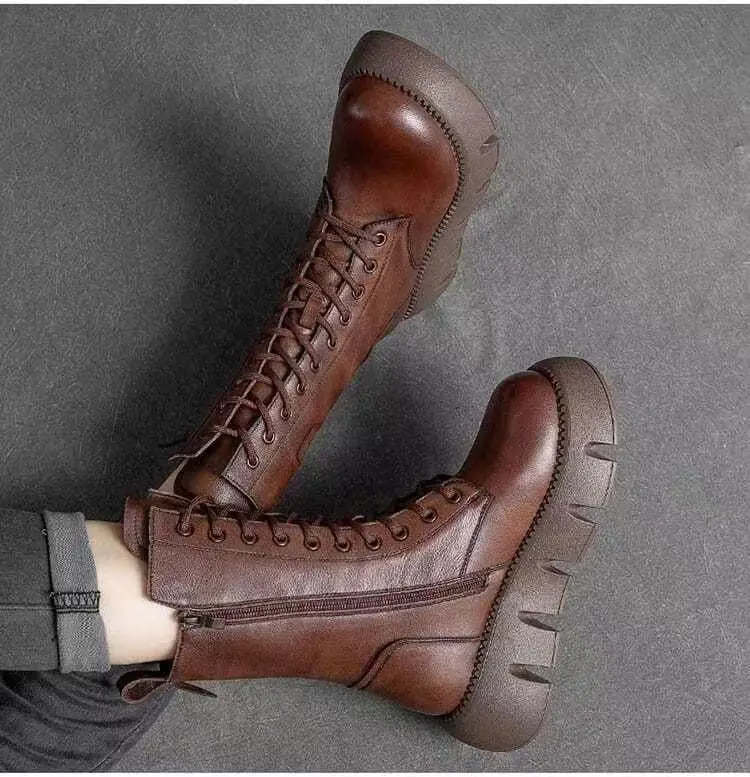 Lara – Kniehoge Slip-on Laarzen Van Licht Synthetisch Leer