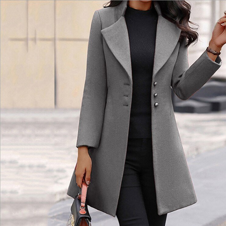 Suitsy – lange dames trenchcoat met kraag en knopen