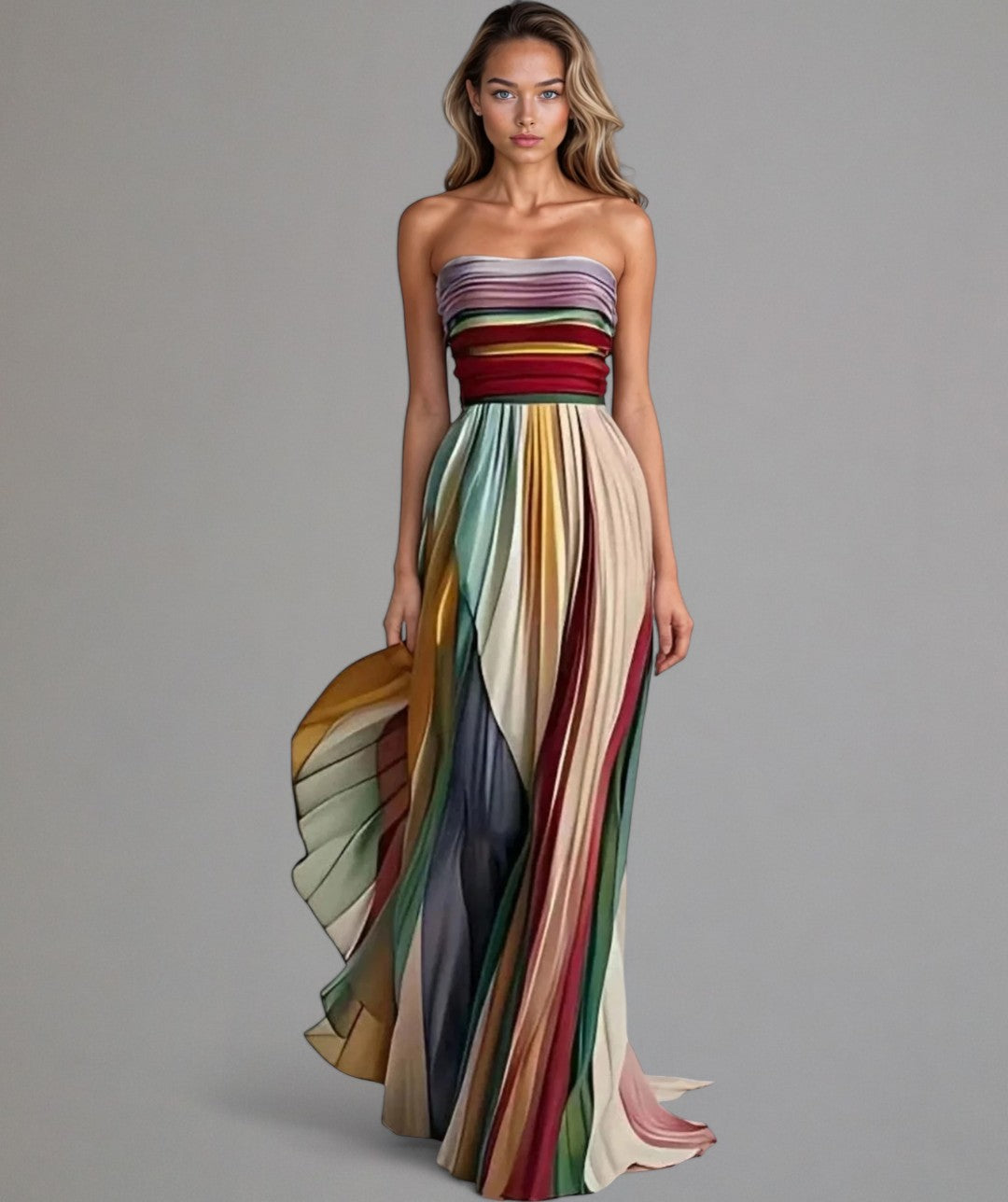Elena – Kleurrijke Getailleerde Corset Maxi Jurk