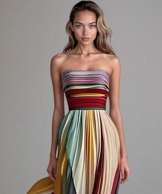 Elena – Kleurrijke Getailleerde Corset Maxi Jurk