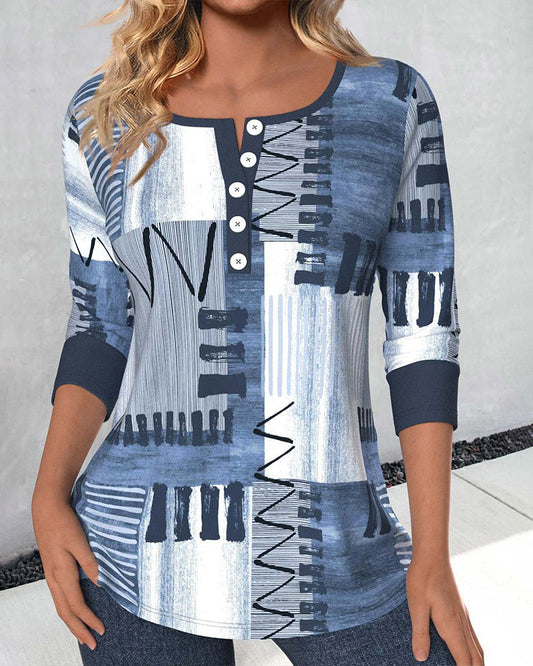 Nina – zomertop met geometrisch dessin en ademend katoenmix
