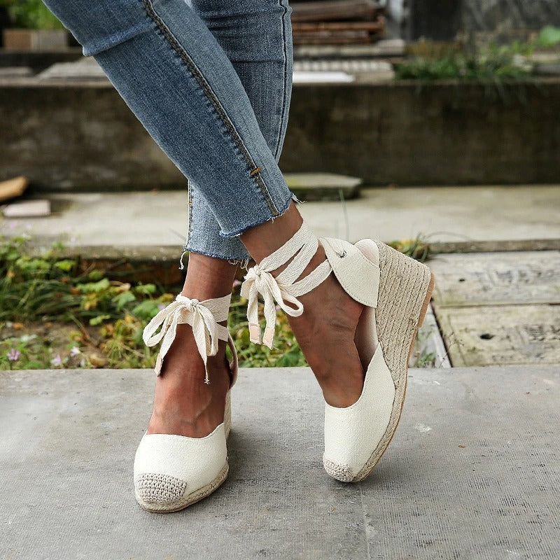 Belinda - Zomer Wedge Sandalen met Strikdetail