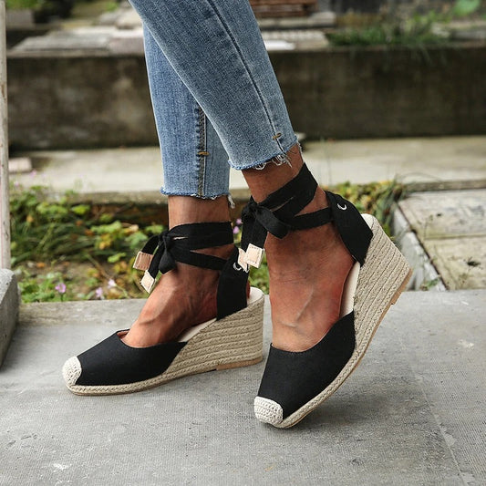 Belinda - Zomer Wedge Sandalen met Strikdetail