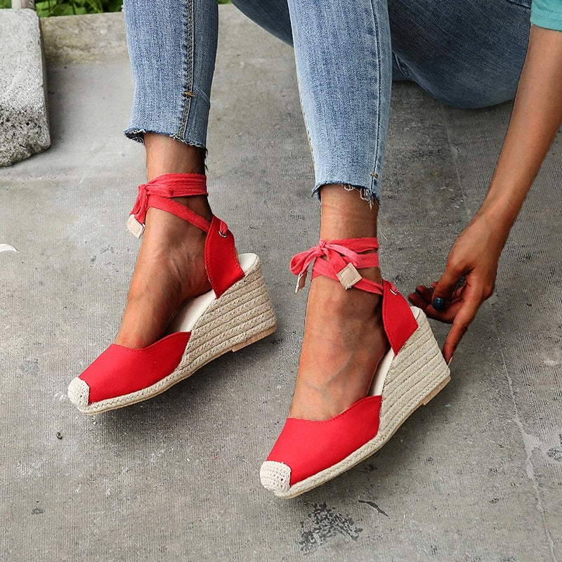 Belinda - Zomer Wedge Sandalen met Strikdetail